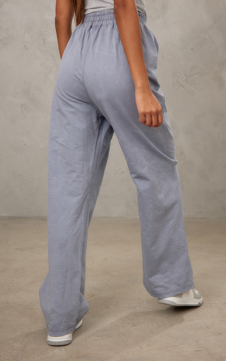 Steel Blue Tonal Stitch Placket Detail Acid Wash Straight Leg Joggers image 3
