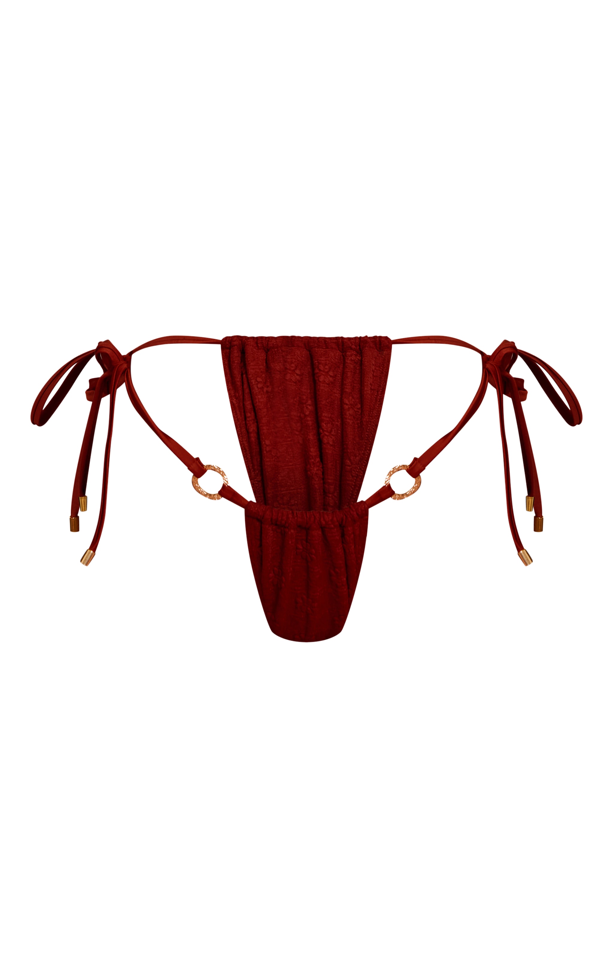 Rust Textured Floral O Ring Tie Side Bikini Bottoms image 5