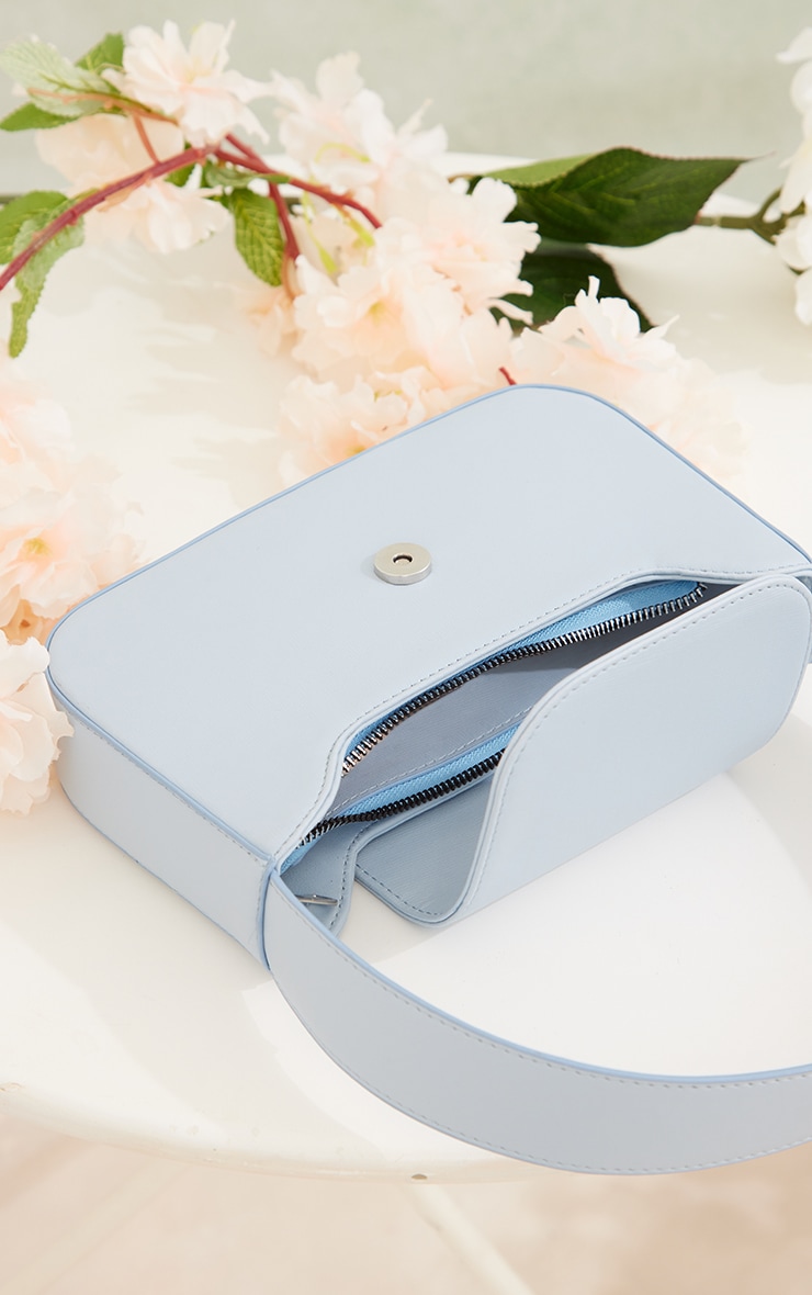 Powder Blue PU Flap Over Shoulder Bag image 4