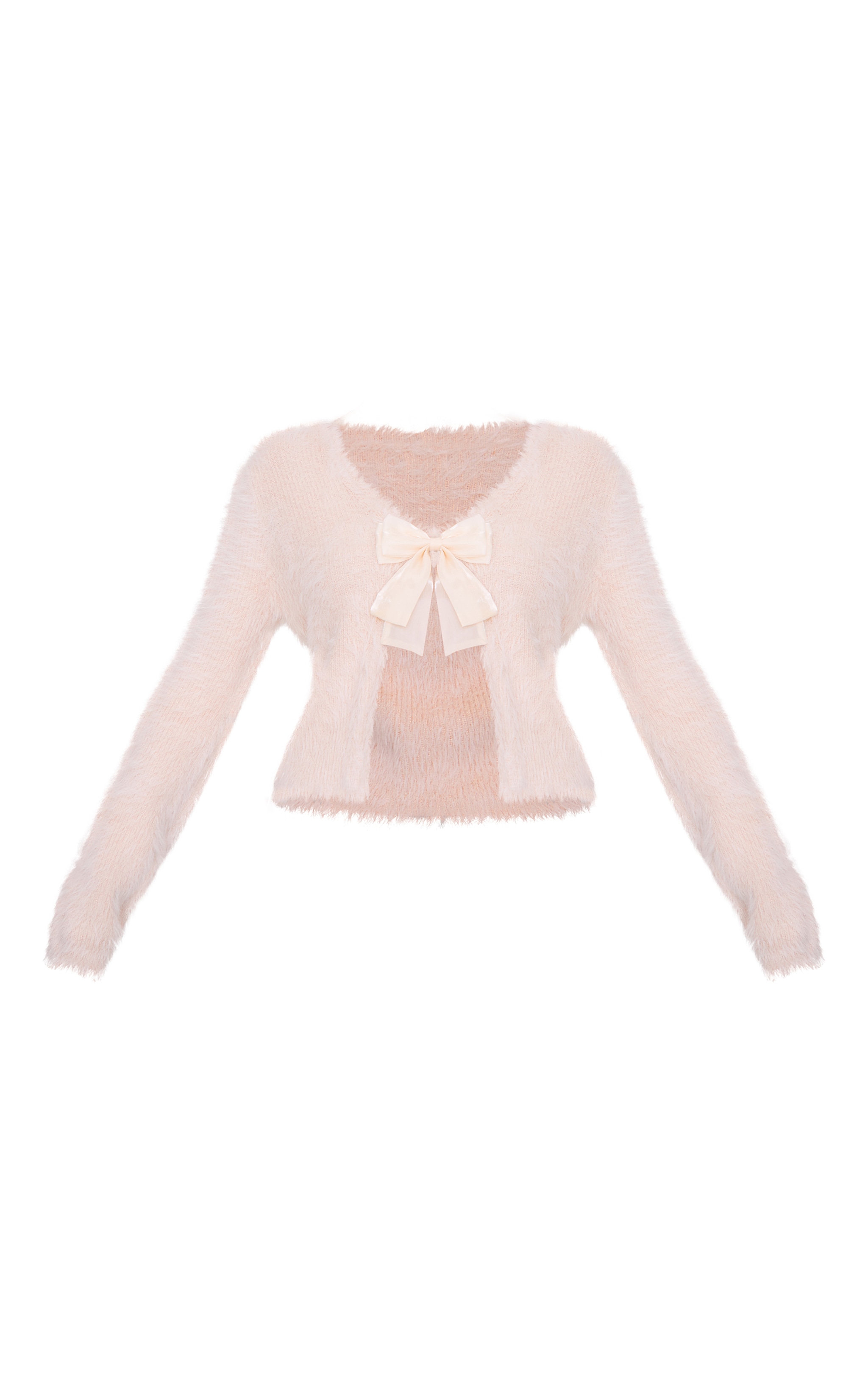 Top en maille tricot duveteuse rose pâle à noeud devant image 5