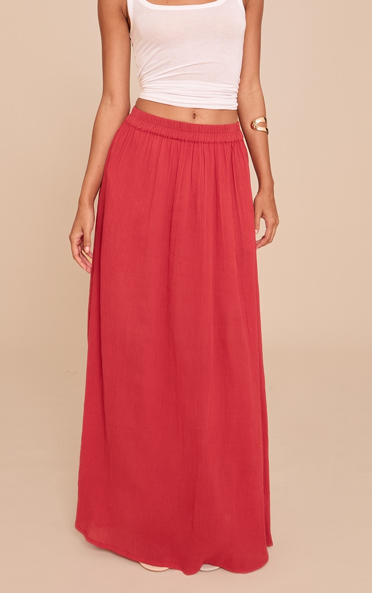 Tomato Red Cotton Cheesecloth Elasticated Waist Maxi Skirt image 1