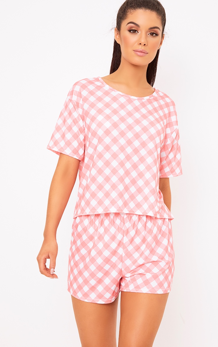 Pink Gingham PJ Set. Nightwear and Onesies PrettyLittleThing AUS