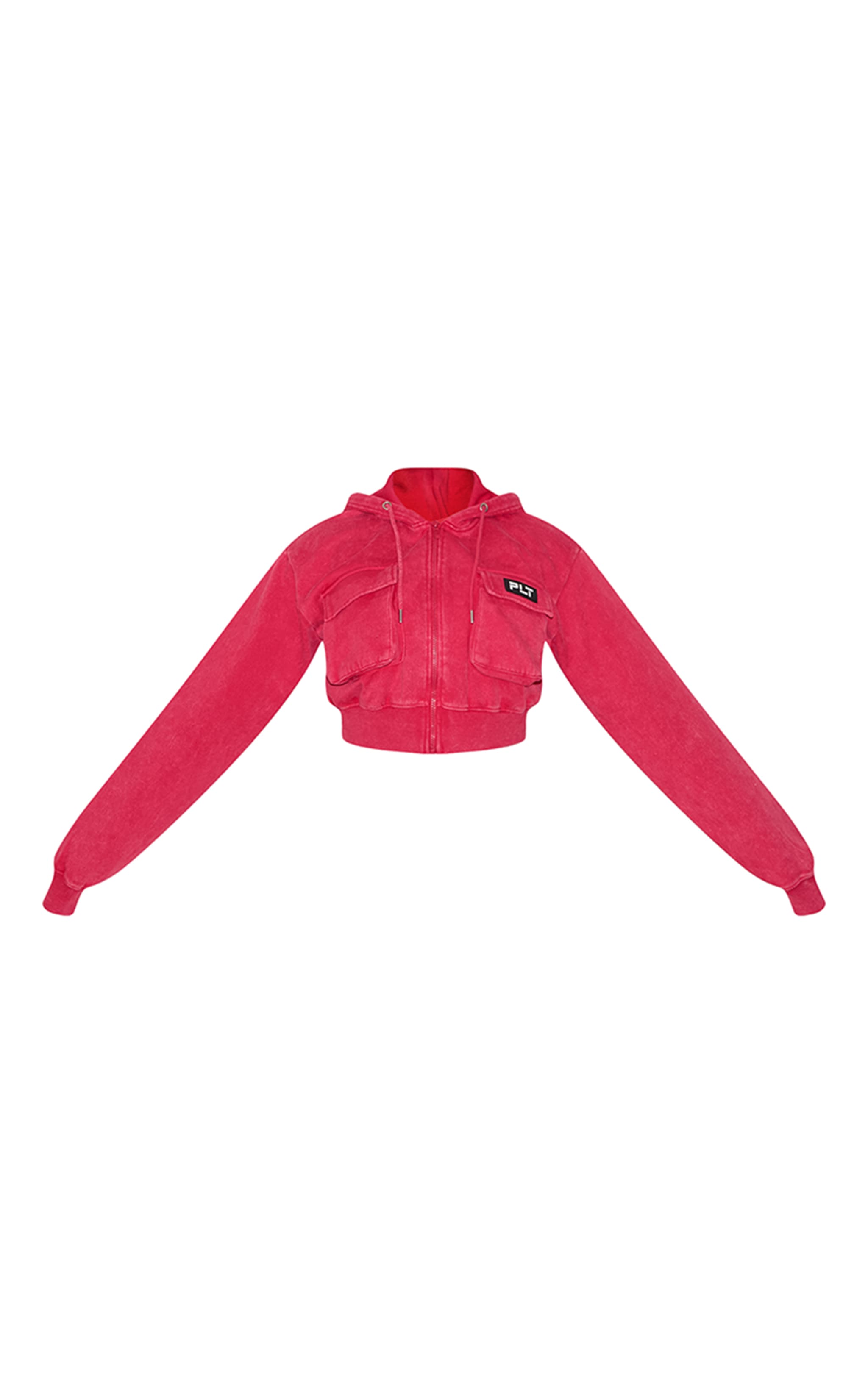 PRETTYLITTLETHING Shape Washed Red Shape Cargo Cropped Hoodie image 5