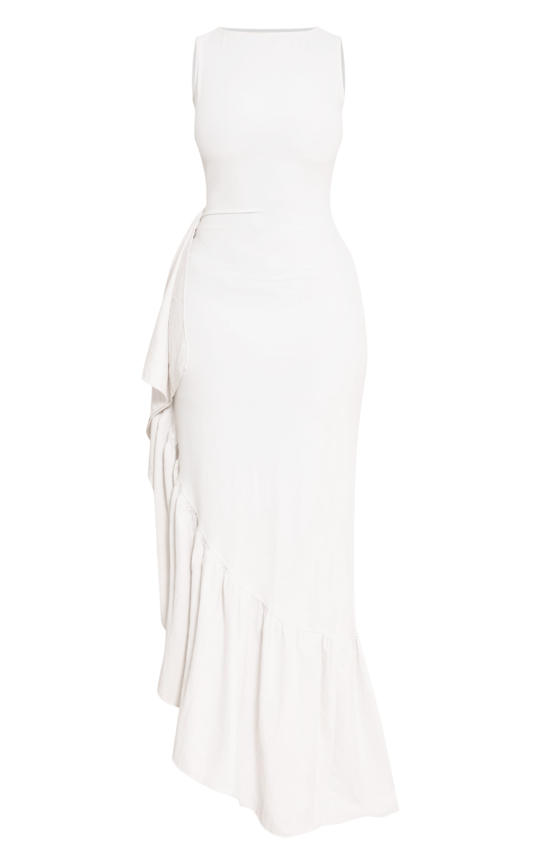 Shape cream Stretch Woven Boat Neck Side Split Frill Maxi Dress image 5