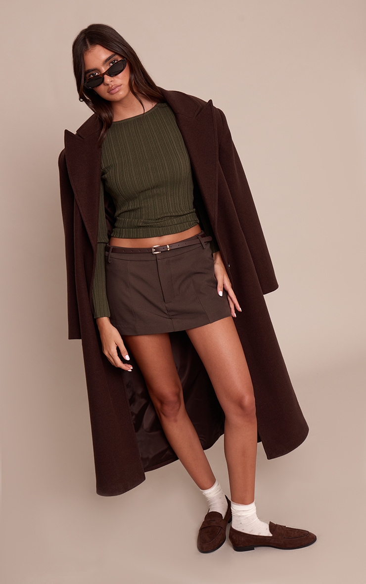 Chocolate Woven Belted Skirt image 4