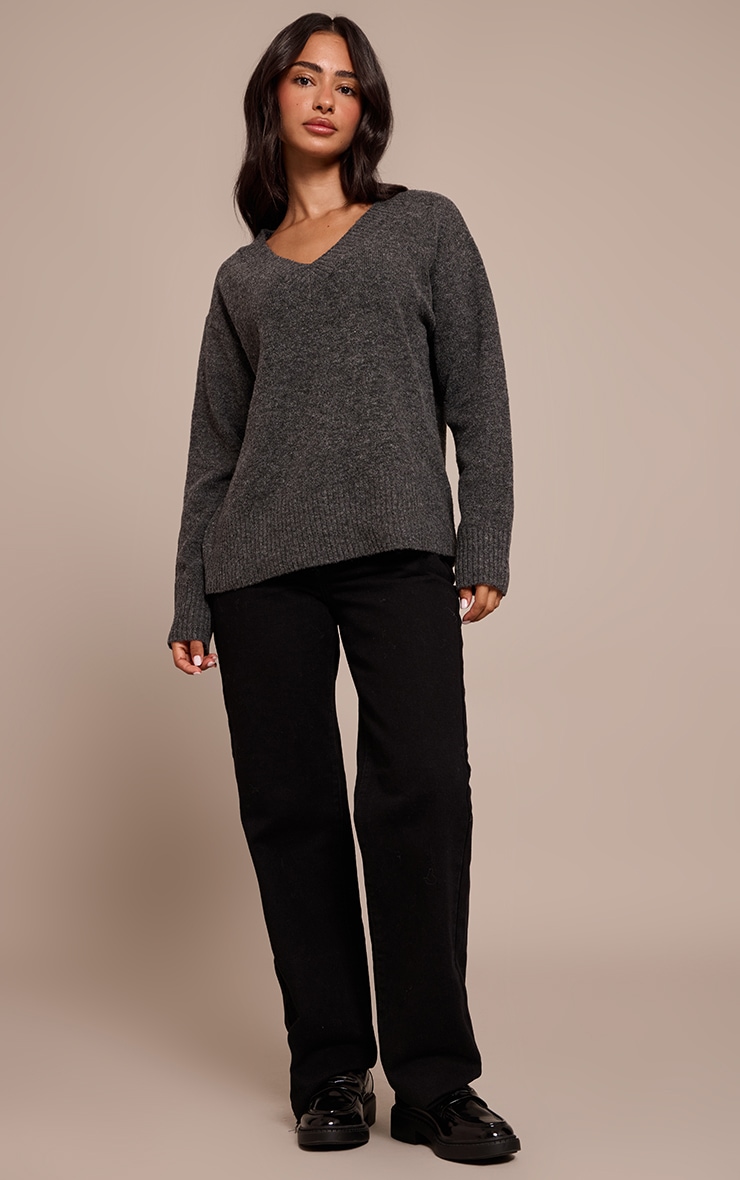 Petite Charcoal Knit V-neck Sweater image 3
