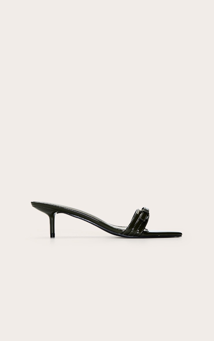 Olive Crinkle PU Buckle Kitten Heel Mule image 2