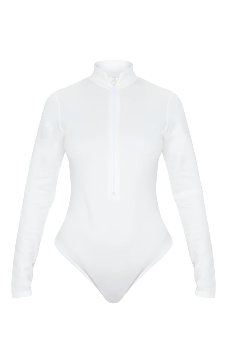 White Bonded Scuba High Neck Zip Bodysuit image 3