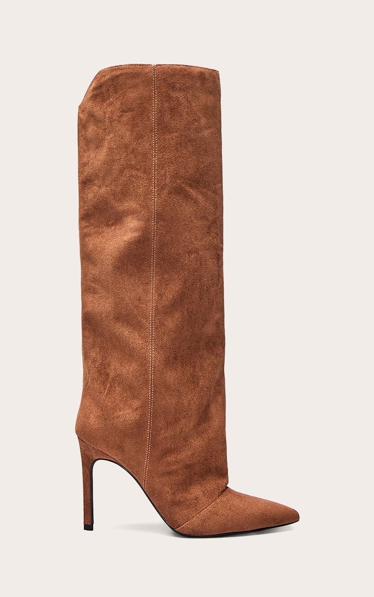 Bottes hautes en suédine marron clair froncées image 2