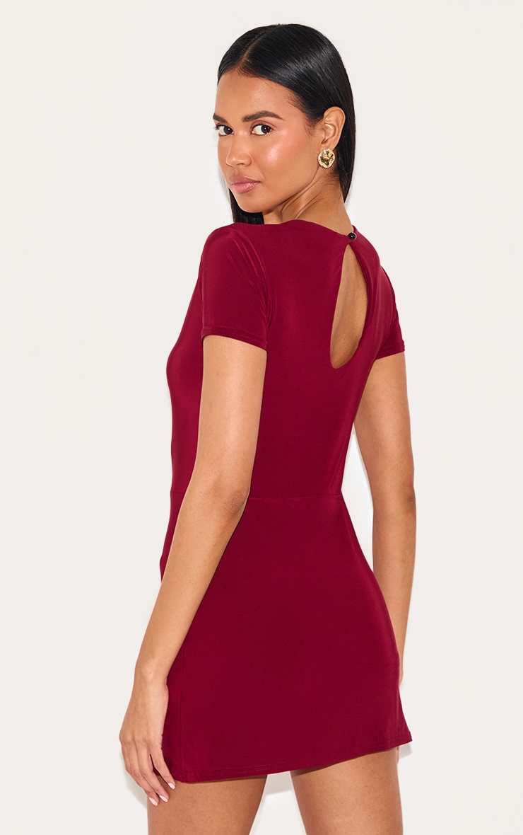 Burgundy Double Layer Cap Sleeve Slinky Skort Playsuit image 2