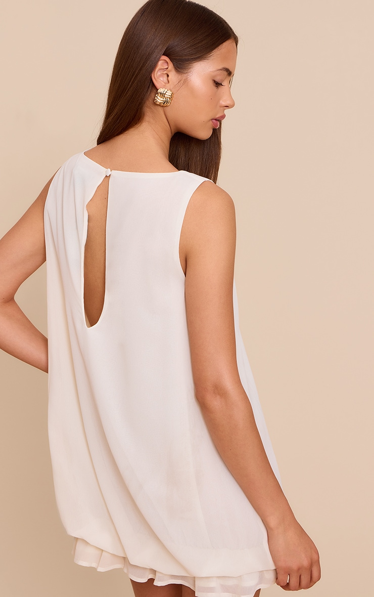 Cream Chiffon Boat Neck Frill Hem Shift Dress image 2