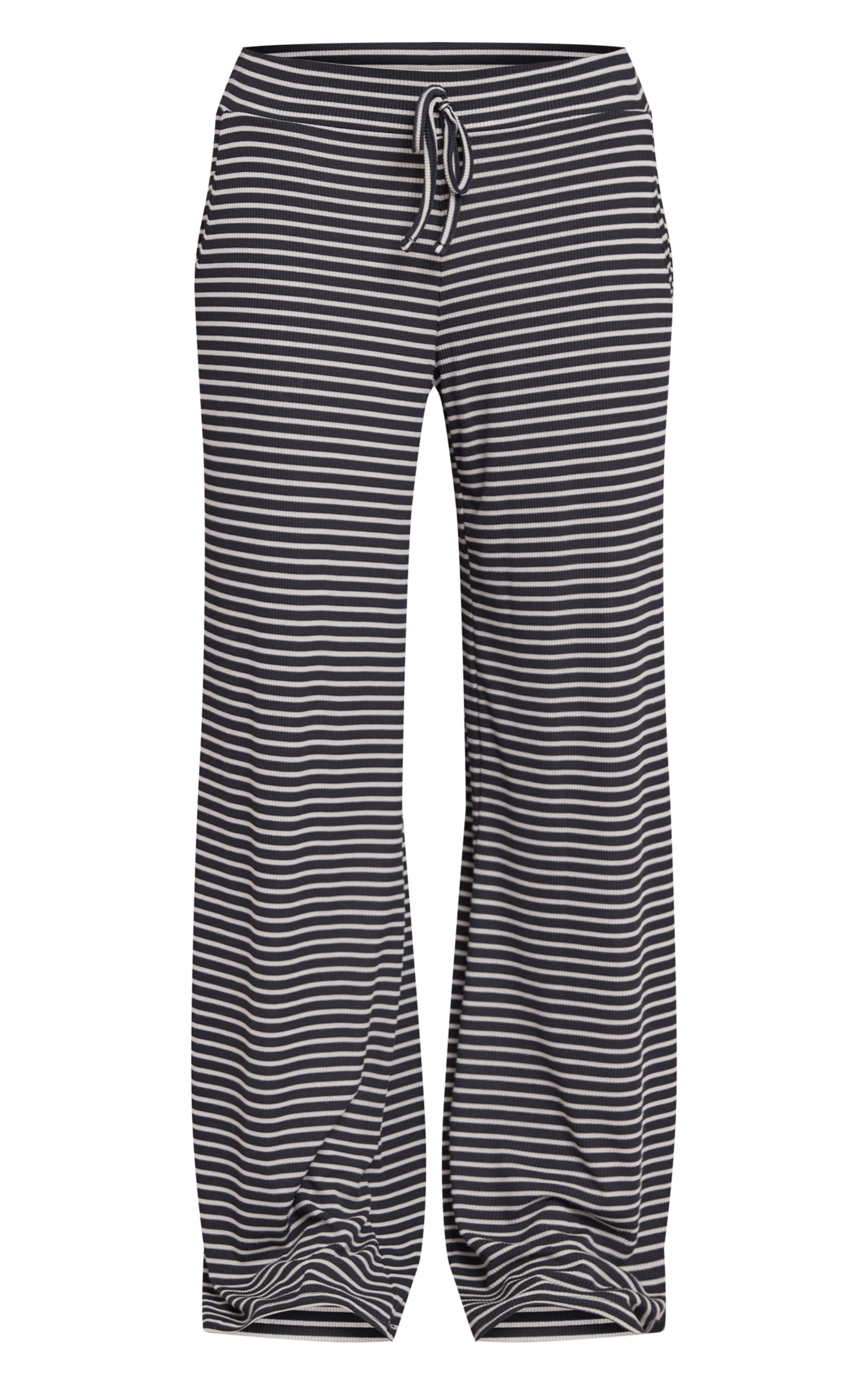 Navy Ribbed Striped Drawstring Wide Leg Pant image 5