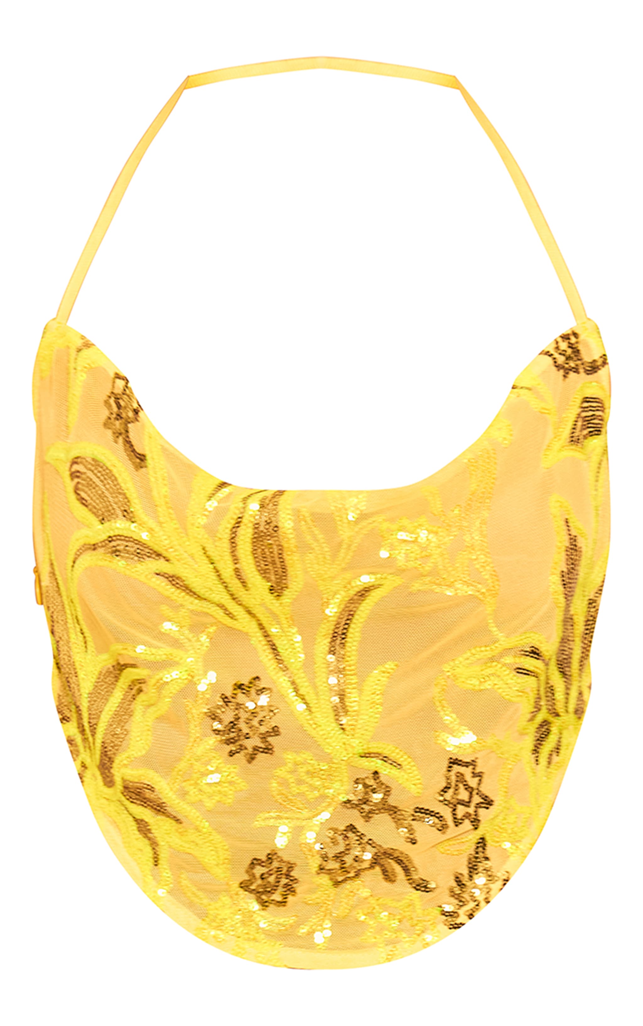 Yellow Floral Sequin Strappy Crop Top image 5