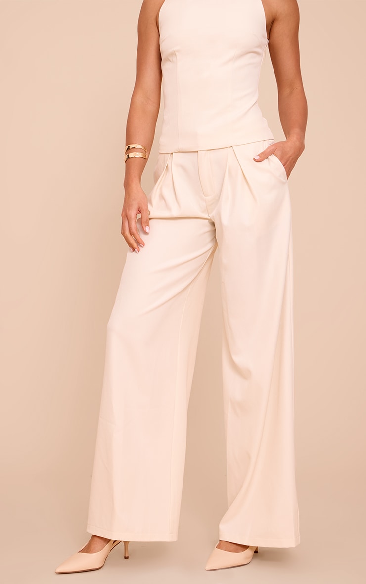 Tall Cream Tailored Woven Wide Leg Pants image 2