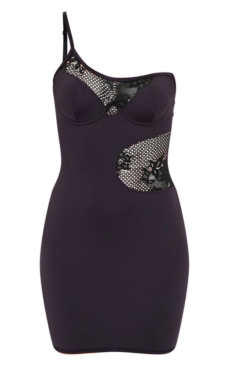 Black Lace Panel Detail Underwired Slip Dress image 5