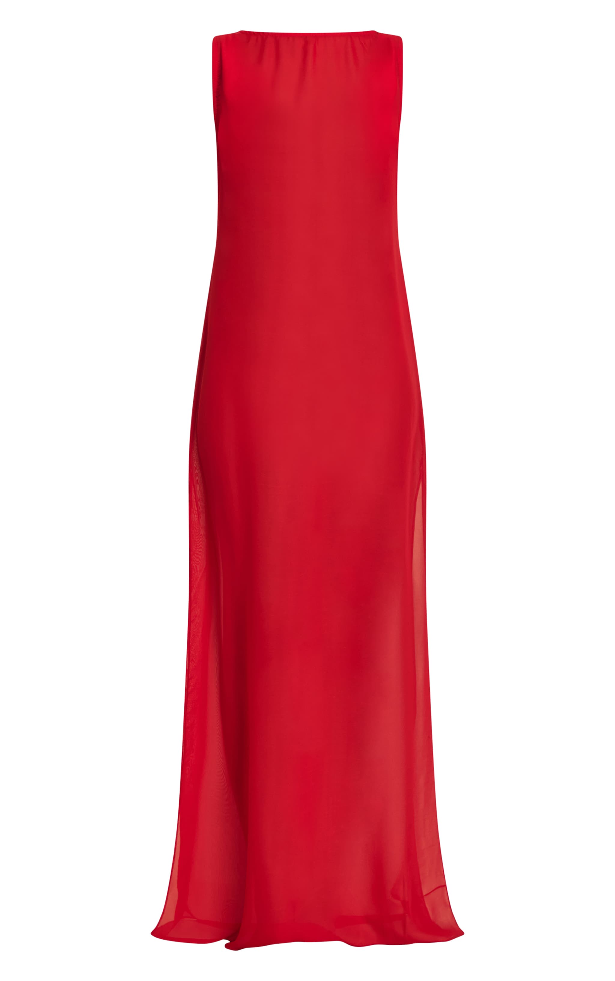 Robe de plage longue en mousseline de soie rouge sans manches image 5
