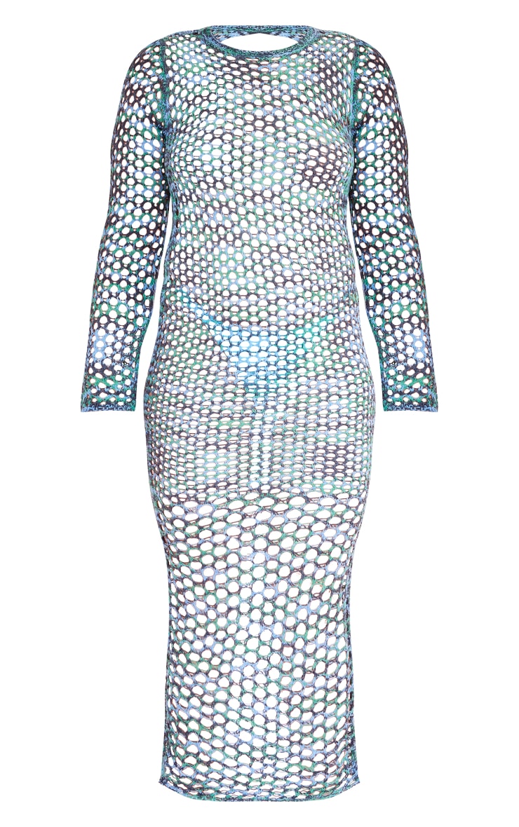 Plus Robe longue en maille tricot bleue à dos nu image 4