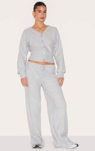 Grey Marl Soft Ribbed Wide Leg Pants