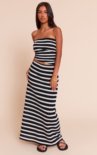 Petite Multi Crochet Stripe Maxi Skirt