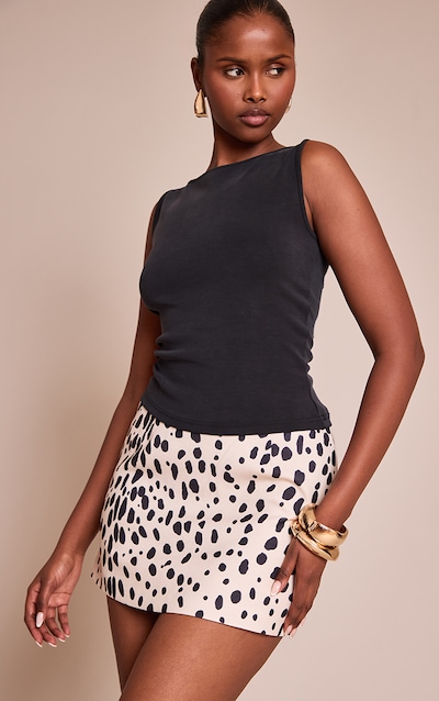 Mini-jupe trapèze tissée imprimé crème