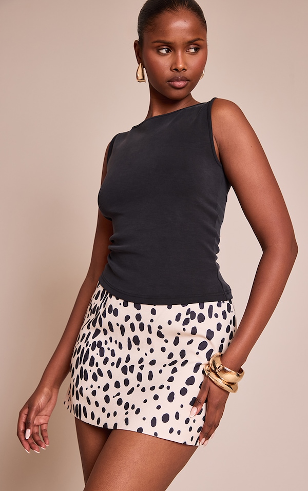 Cream Printed Woven A Line Mini Skirt