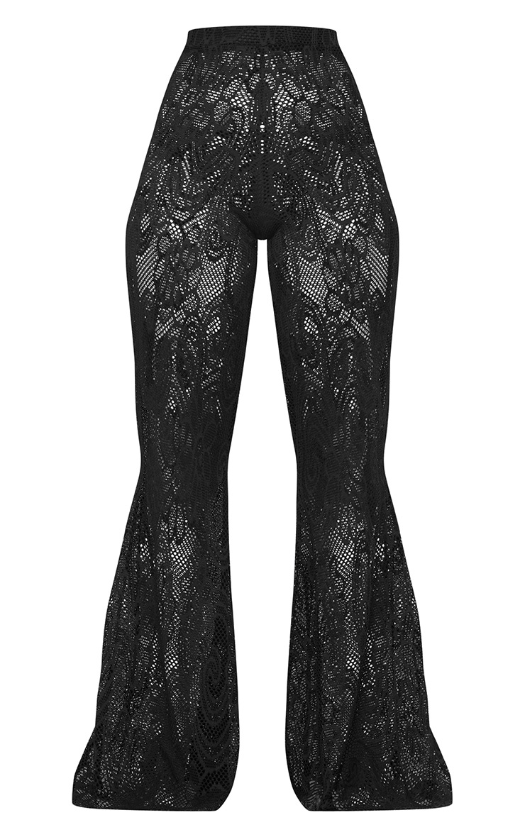 Black Flared Crochet Beach Trousers. Trousers PrettyLittleThing