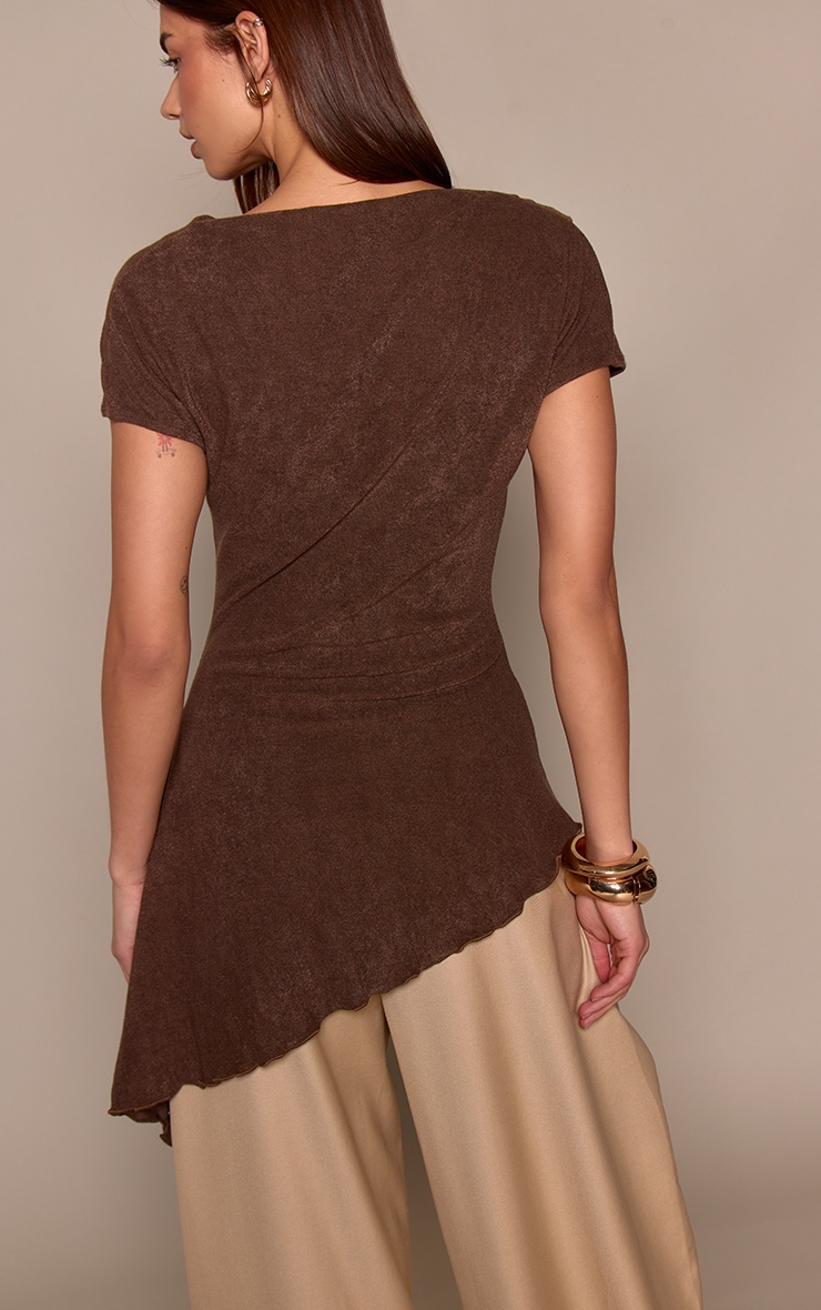Chocolate Thick Brushed Jersey Aysemetric Long Top  image 2