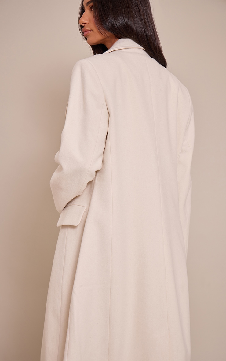 Petite Cream Single Breasted Seam Detail Wool Look Maxi Coat image 2