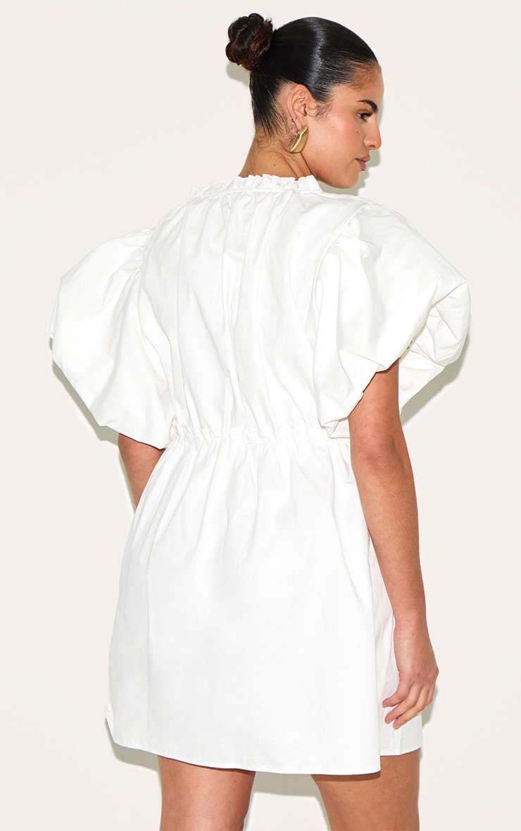 Plus White Cotton Gathered A-line Dress image 2