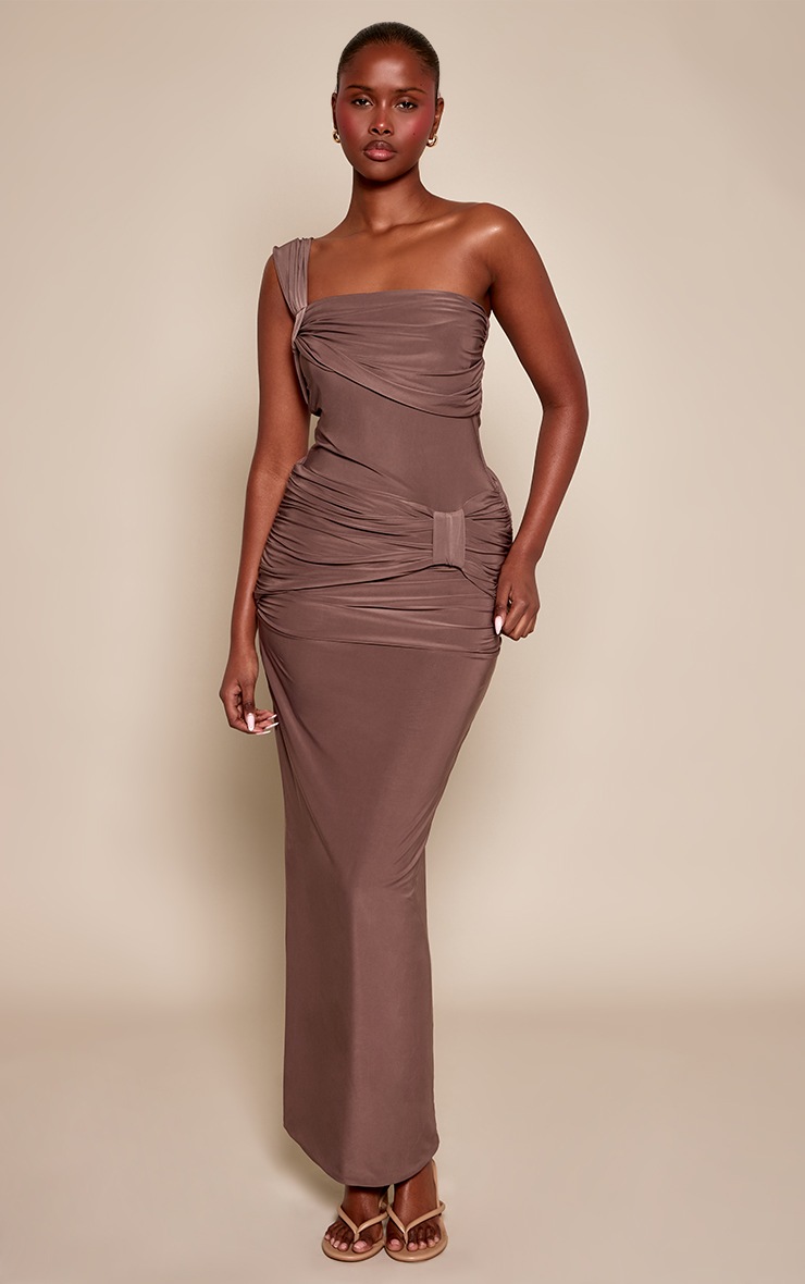 Taupe Slinky Strap Detail Asymmetric Top  image 3