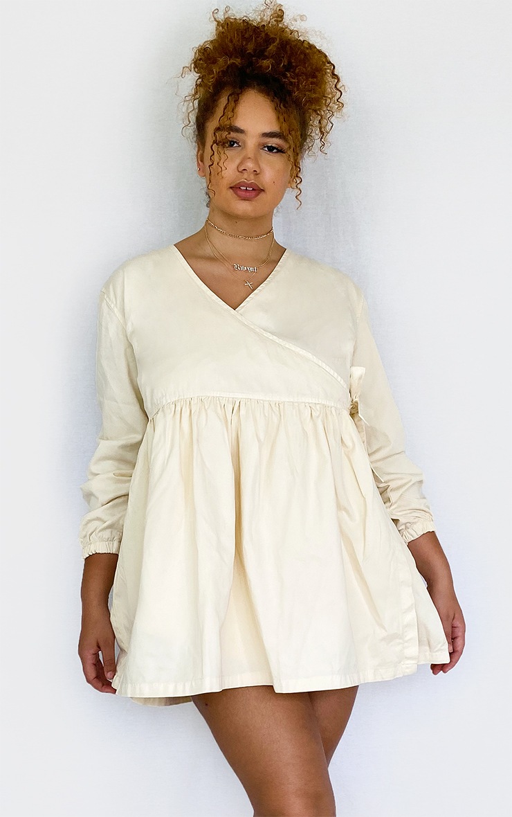 Plus Ecru Wrap Detail Denim Dress