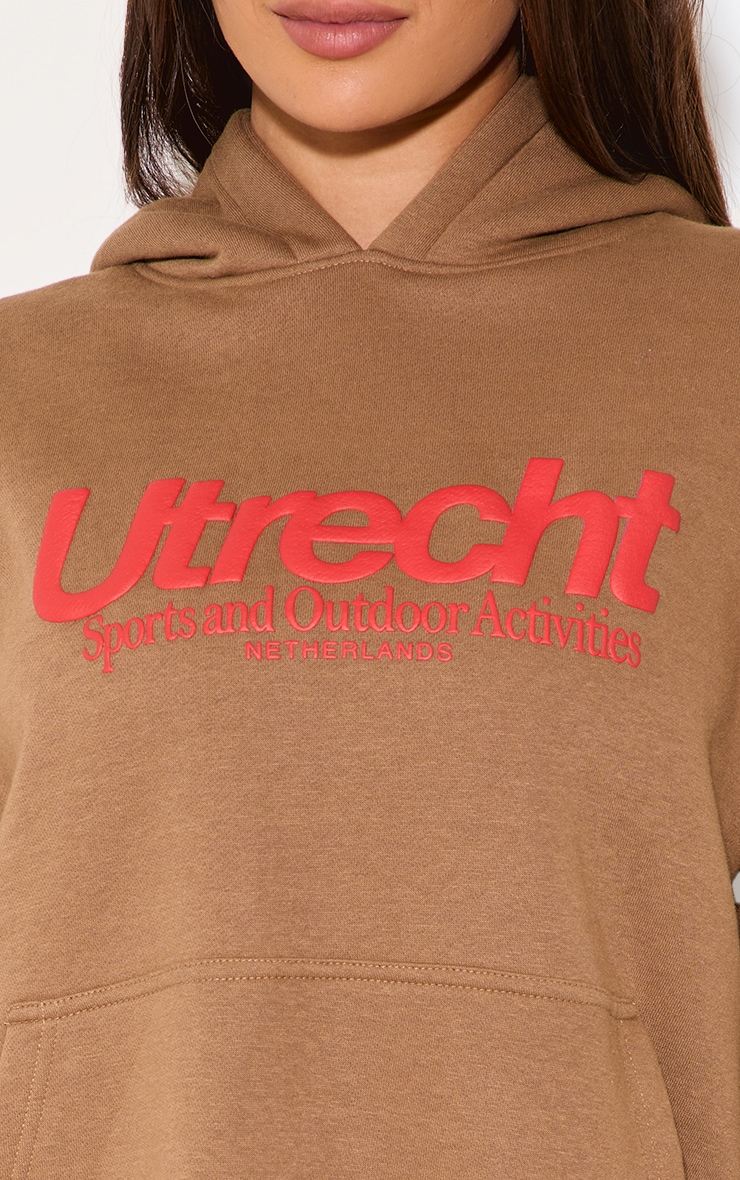 Hoodie oversize taupe imprimé boule "Sports" image 4