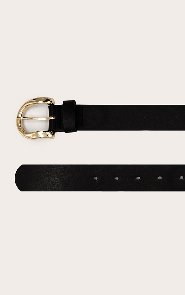 Black Pu Curved D-ring Gold Buckle Belt image 2
