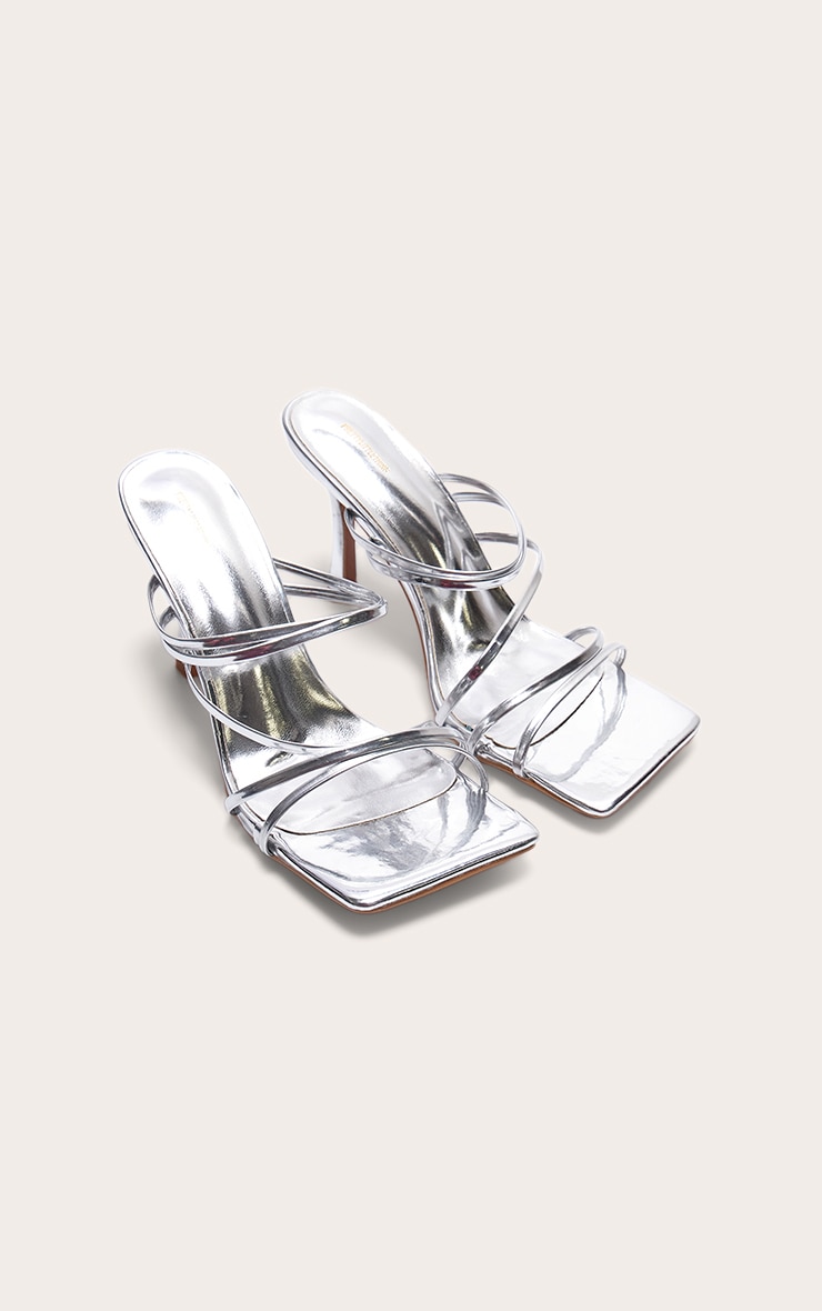 【COLOR iN ID】silver point platform mule Silver Multi Cross Strap Mid Heeled Mules | Footwear