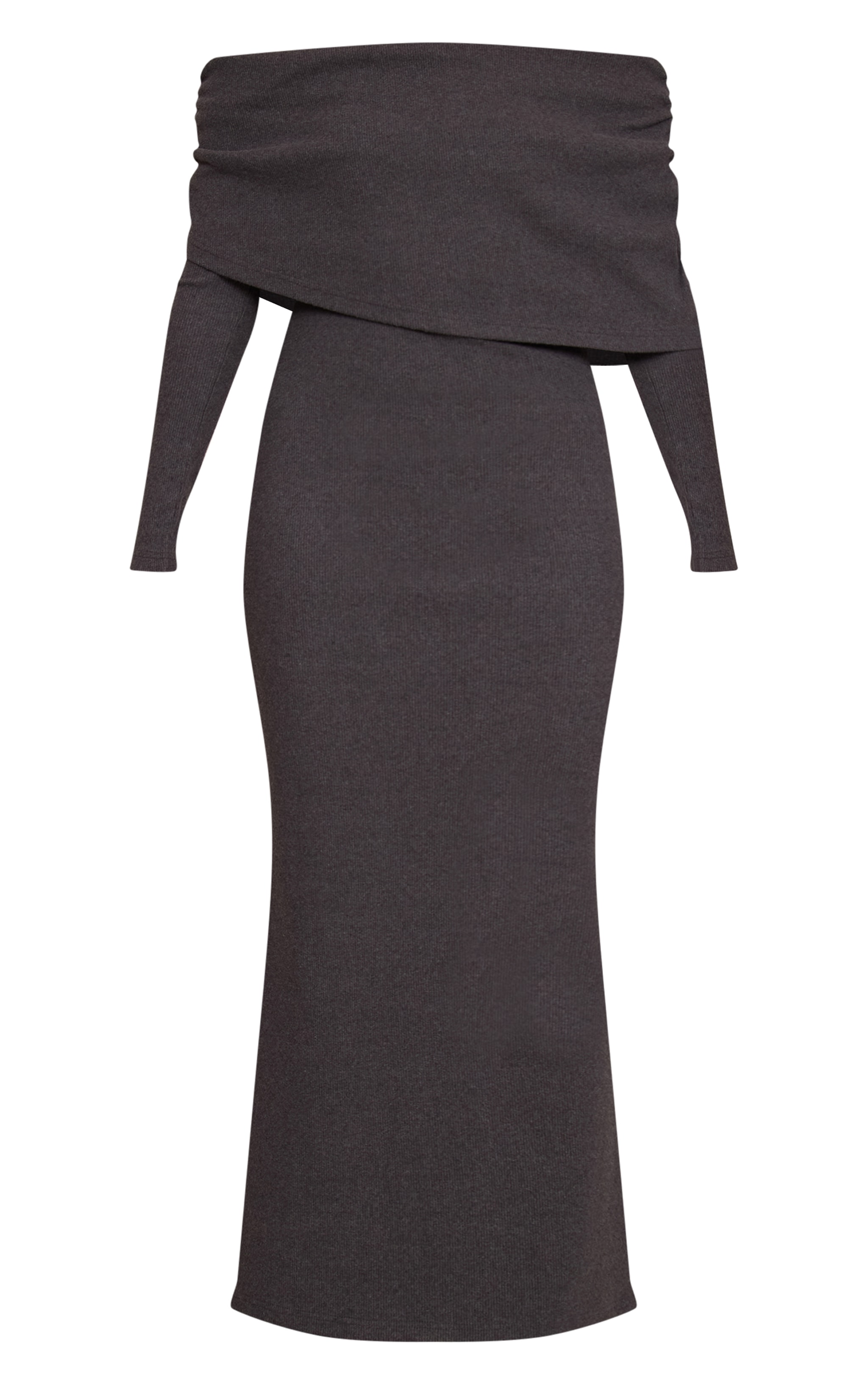 Charcoal Ribbed Bardot Oversized Fold Over Maxi Dress image 5