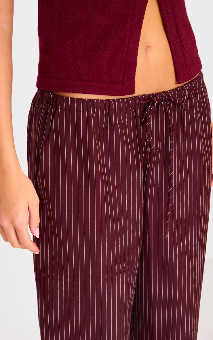 Burgundy Pinstripe Woven Drawstring Waist Low Rise Relaxed Trousers image 4