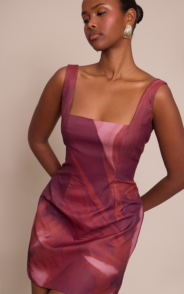 Red Floral Print Woven A Line Shift Dress