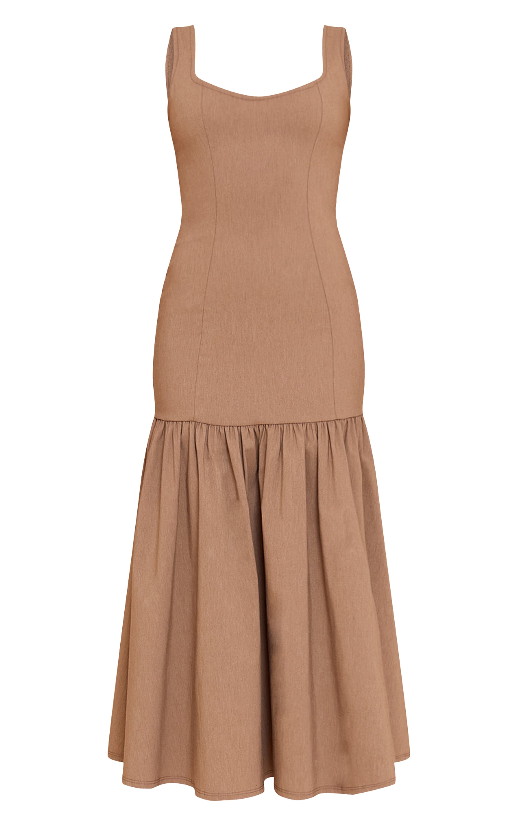 Petite Taupe Woven Scooped Drop Waist Pleated Maxi Dress image 5