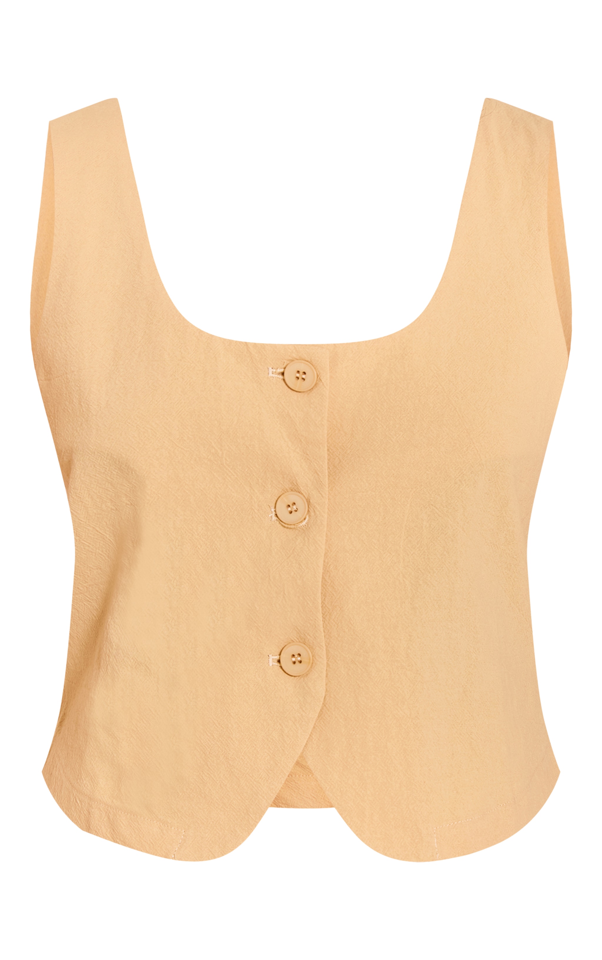 Butter Yellow Tailored Linen Look Scoop Neck Fitted Vest image 5