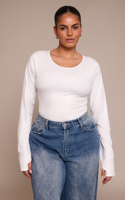 Plus White Sculpt Long Sleeve Bodysuit