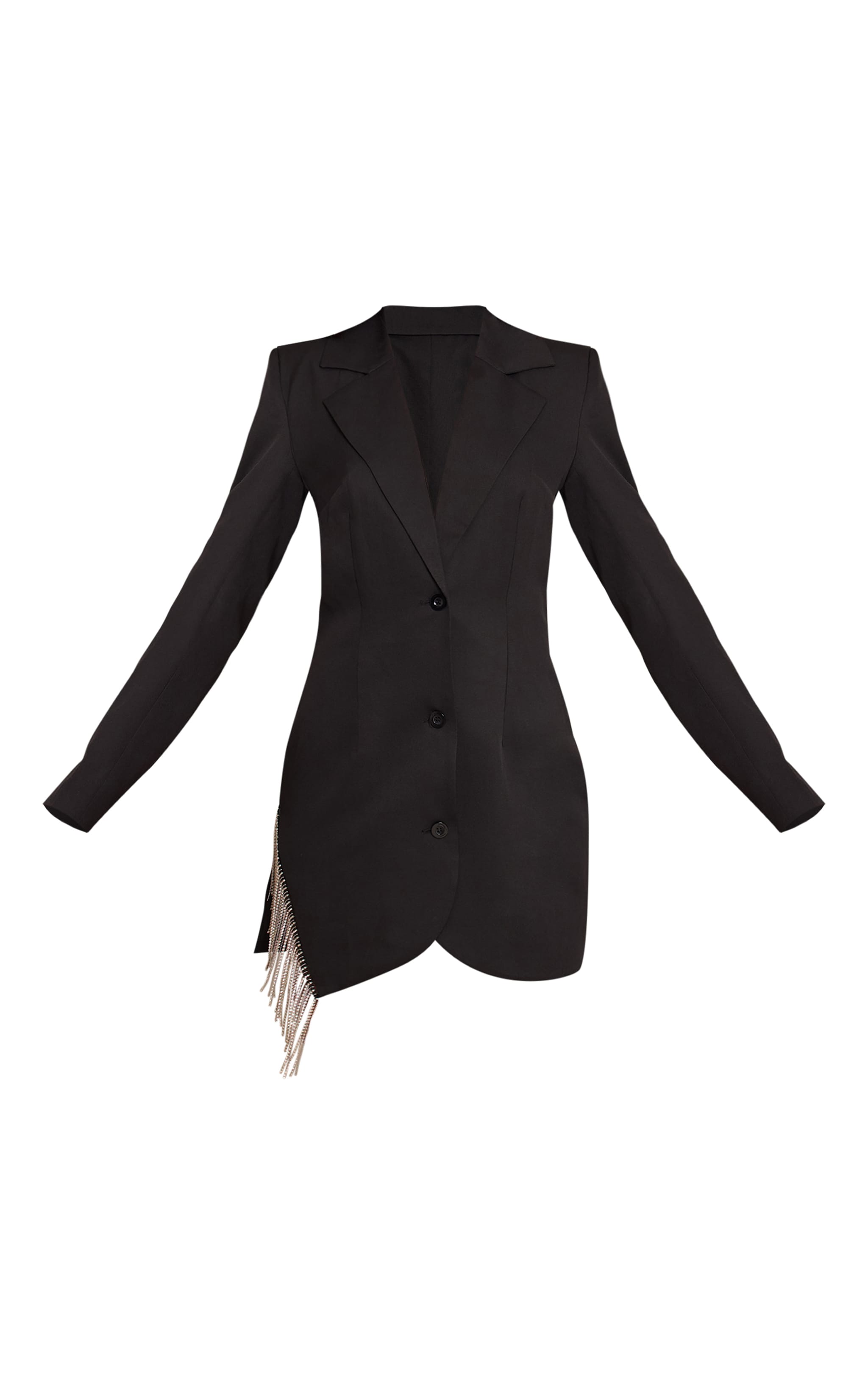 Black Woven Diamante Trim Tassel Detail Blazer Dress image 5