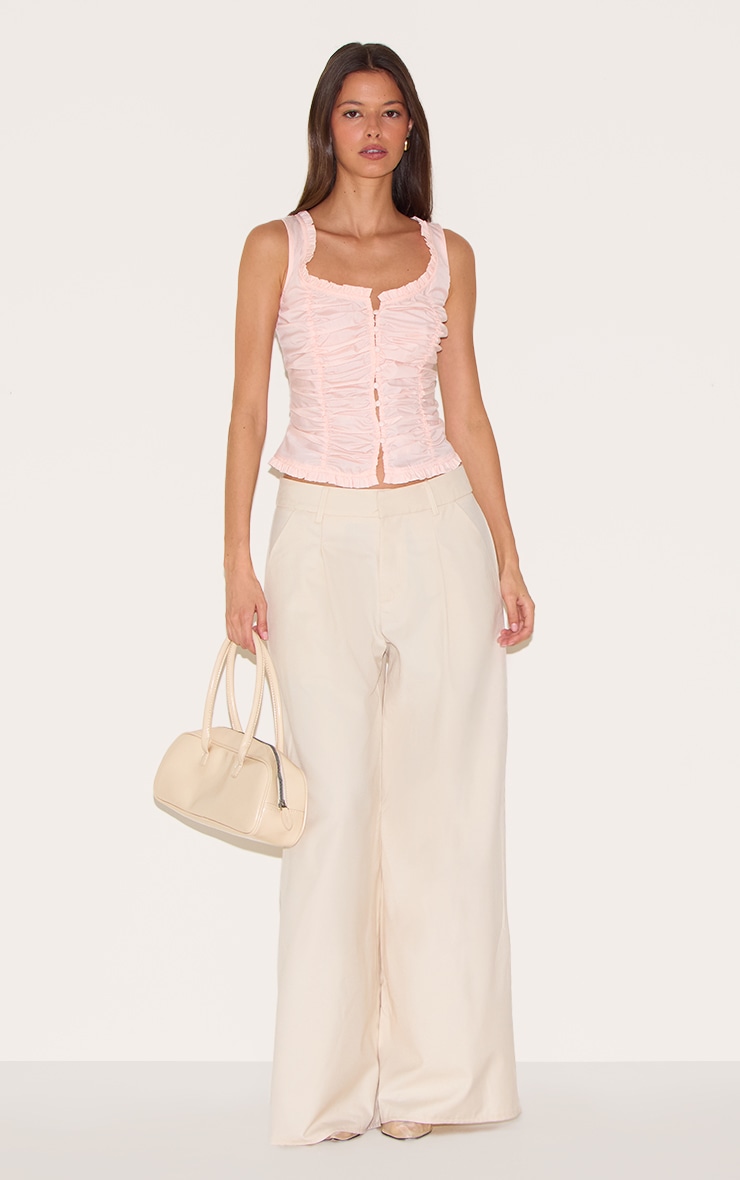 Top ajusté en coton rose cendré froncé devant image 3