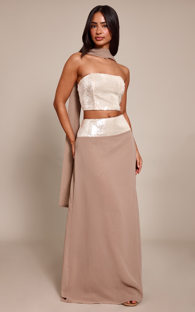 Petite Champagne Sequin Waistband Maxi Skirt  image 1