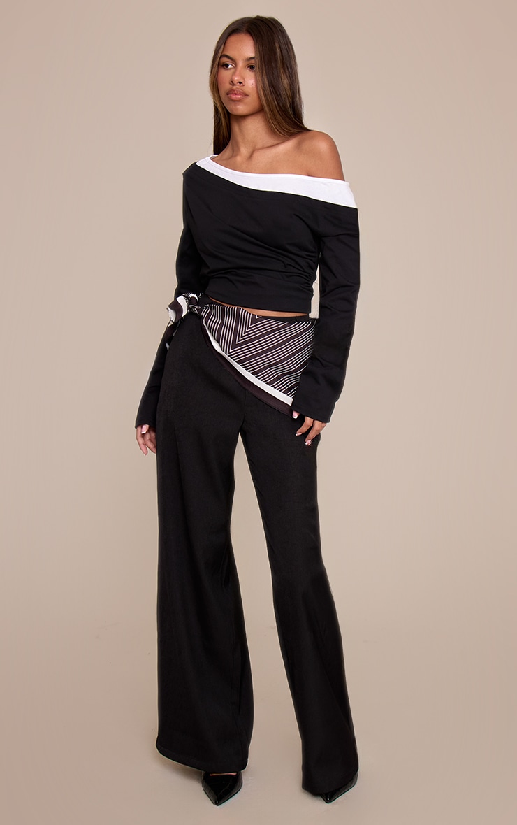Petite Black Scarf Detail Tailored Trousers  image 1