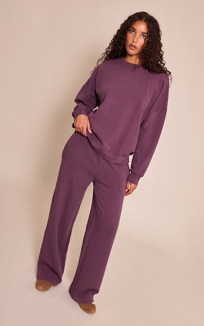 Plum 350 GSM Interlock Wide Leg Sweatpants