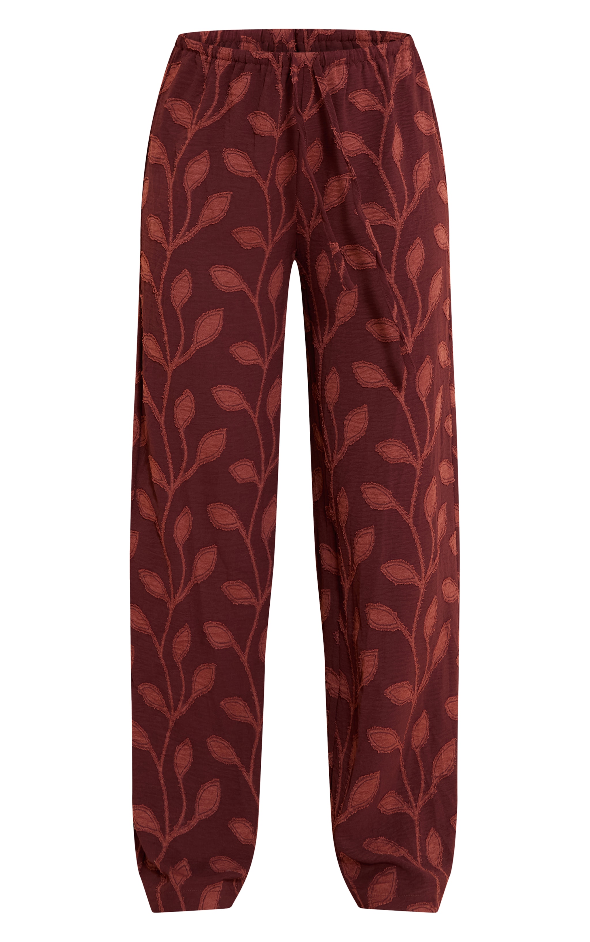 Chocolate Textured Woven Drawstring Waist Straight Leg Pants image 5