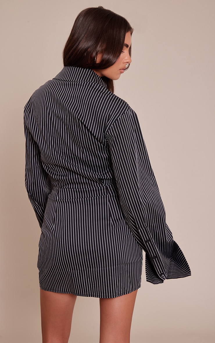 Black Pinstripe Button Down Shirt Dress image 2