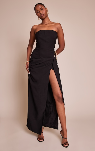 Robe longue noire à détail drapé