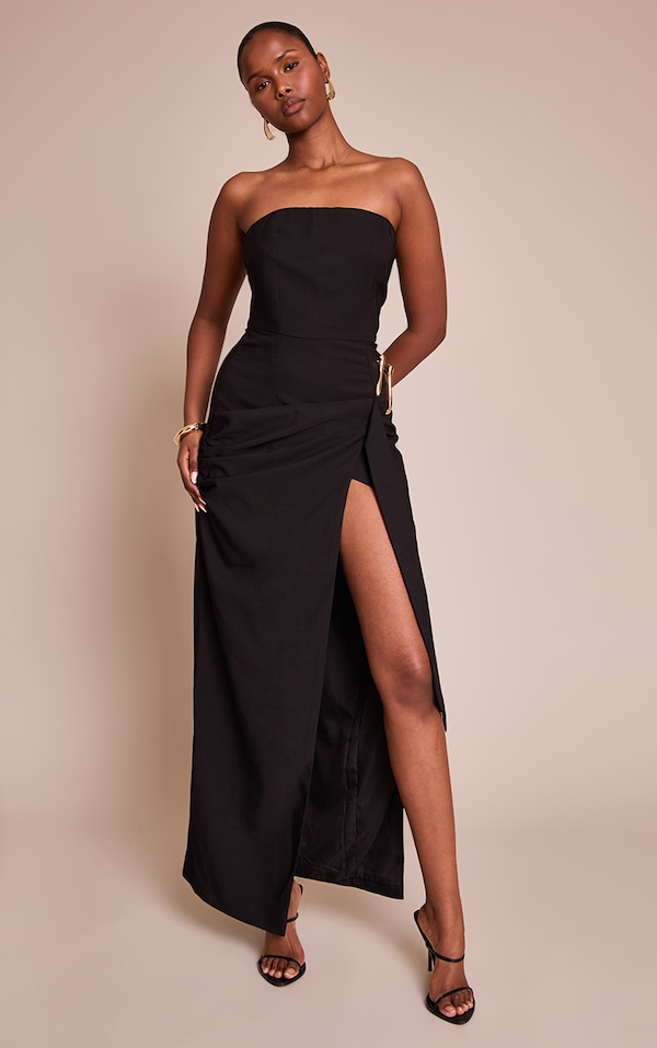 Black Drape Detail Maxi Dress