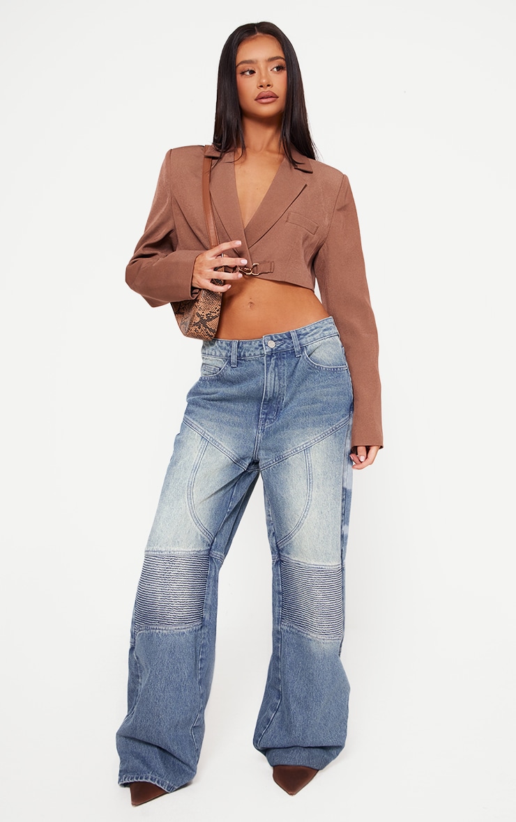 Petite Taupe Trim Detail Cropped Blazer image 3